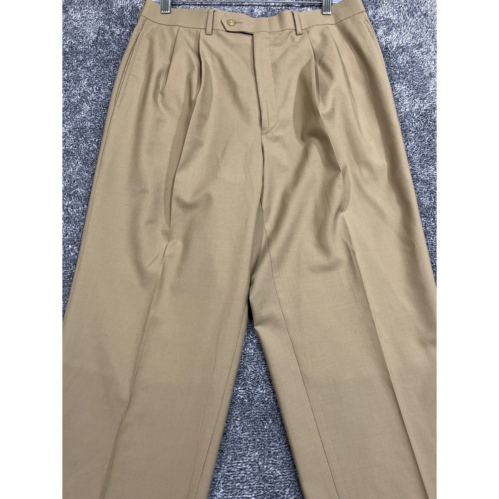 Lauren Ralph Lauren Mens 33x32 Tan Wool Pleated Cuffed Dress Pants Total Comfort
